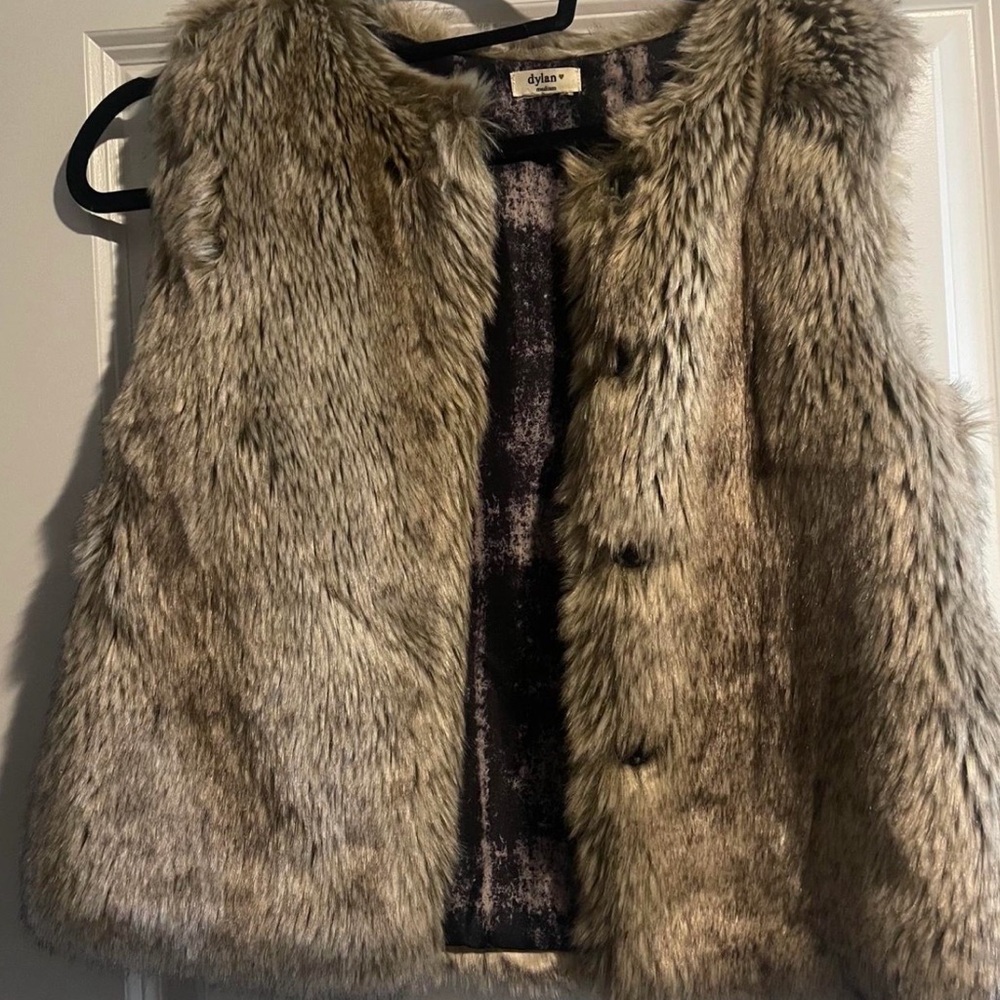 Dylan Faux Fur Vest in Gray and Brown